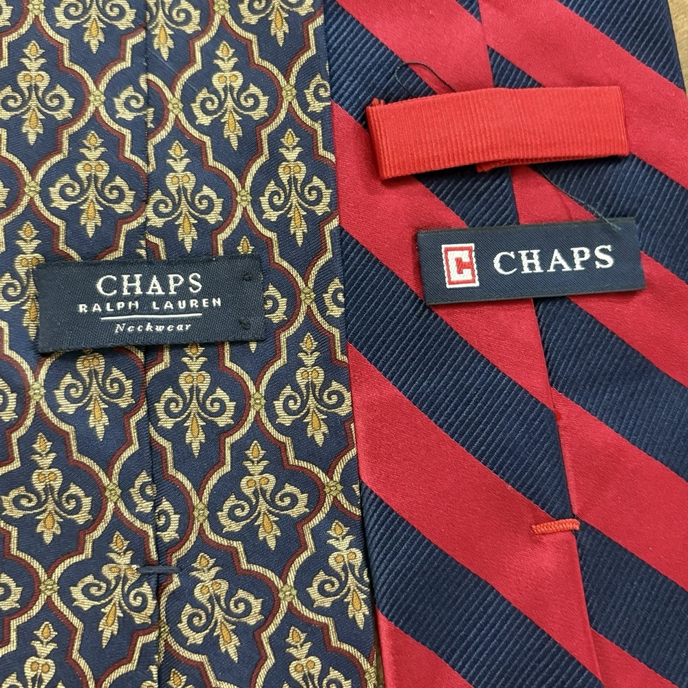 Vintage 1980s Chaps Ralph Lauren Silk Neck Tie Red Navy Stripe Repp